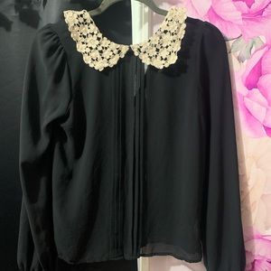 Black Detailed collared blouse
